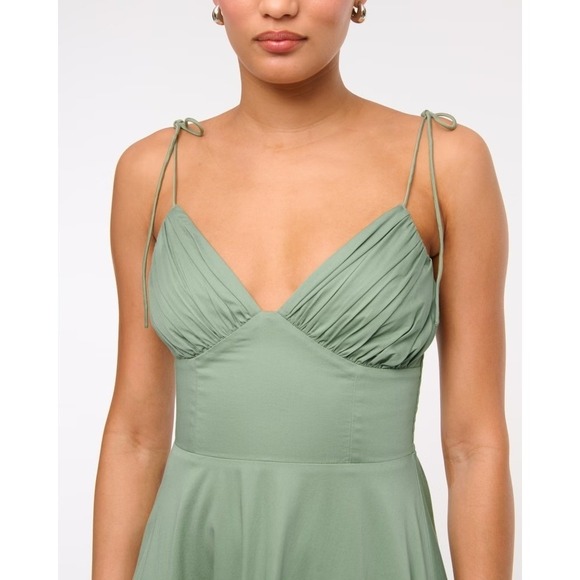Abercrombie & Fitch Dress Womens XL Green Maxi Tie Strap Tiered Summer Sundress - Picture 3 of 11
